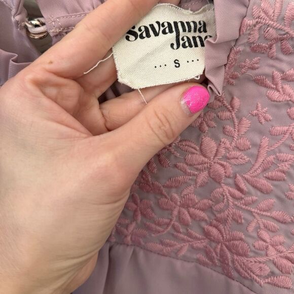 Savanna Jane Light Pink Embroidered Short Sleeve Ruffle Top - Picture 6 of 8